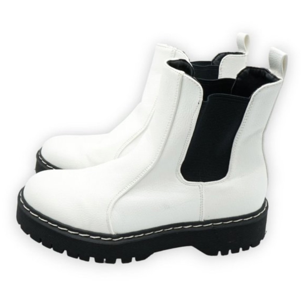 SINCERELY JULES Hippie Women’s Chelsea Log Sole Boots White Leather